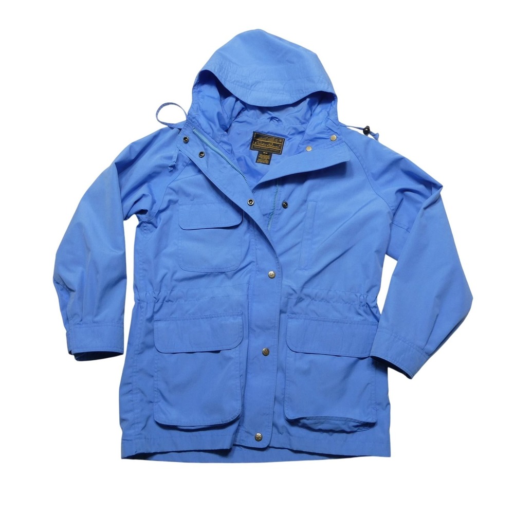 Vintage Eddie Bauer Jacket Womens Medium‎ Blue Full Zip Hooded Chore Outdoor